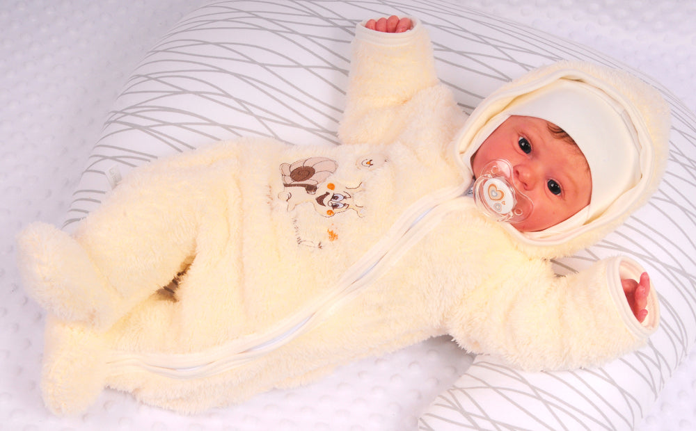 Baby Overall Fleece Wagenanzug in Creme mit Schnecken Übergangsoverall