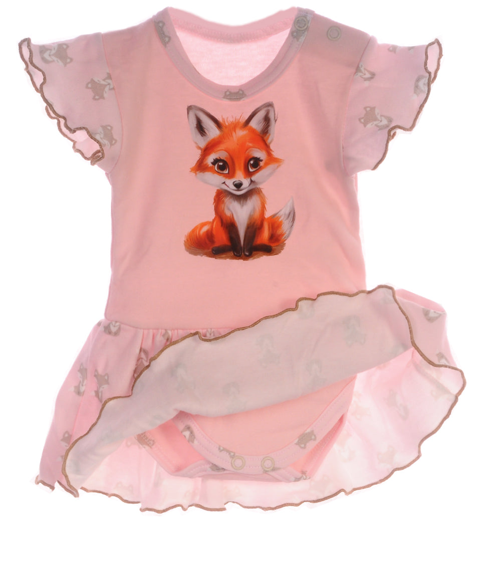 Baby Bodykleid Spieler Romper kurzer Strampler in Altrosa mit Fuchs-Aufdruck