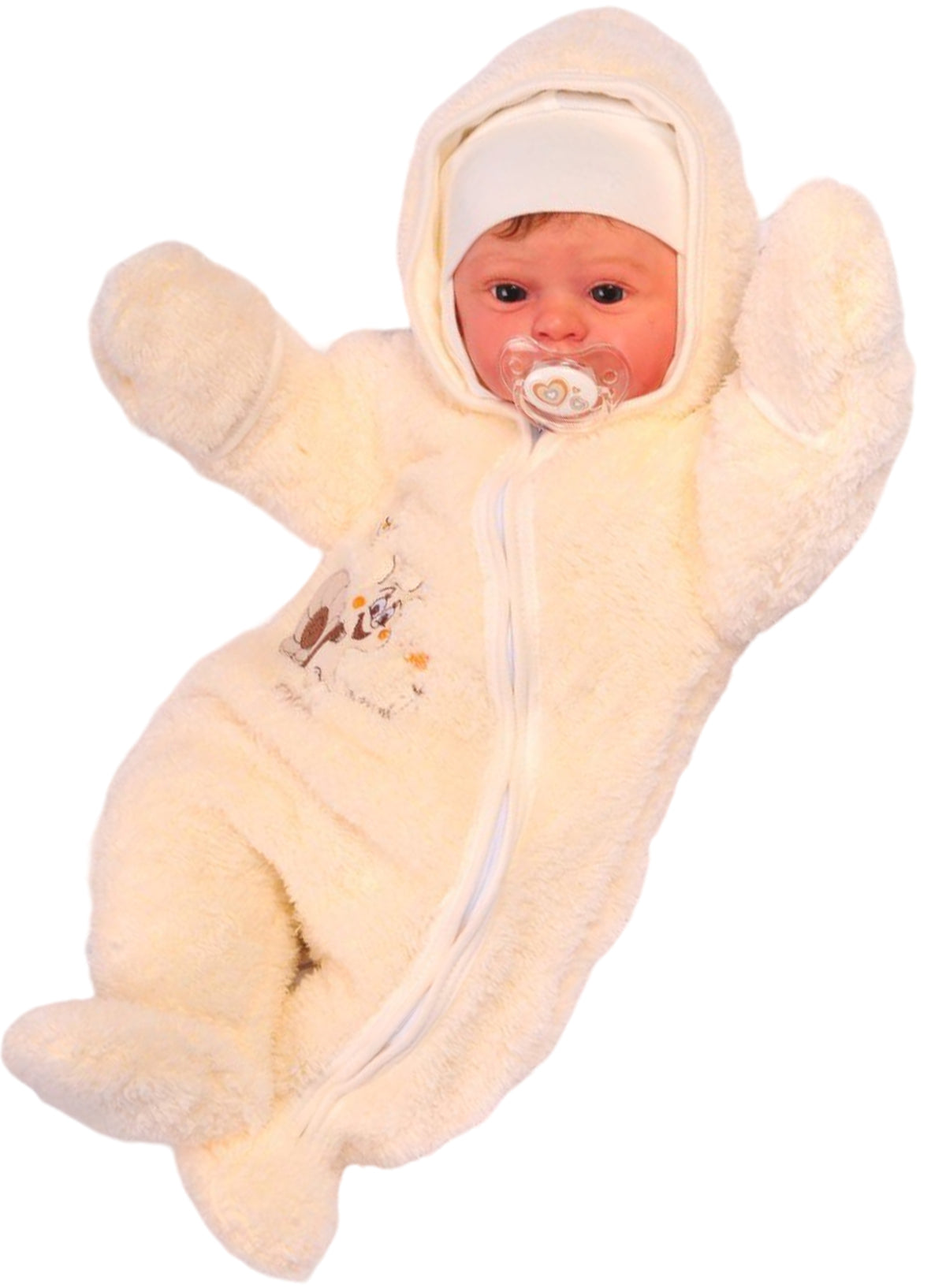 Baby Overall Fleece Wagenanzug in Creme mit Schnecken Übergangsoverall