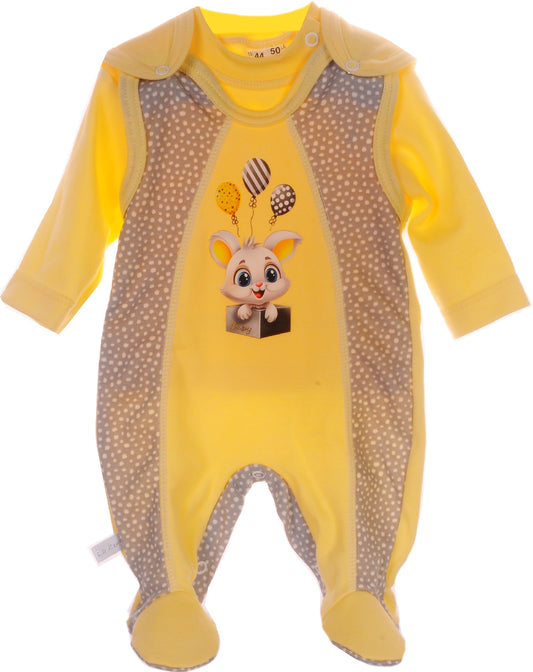 Strampler und Langarmshirt Baby Anzug in Gelb mit Hasen und Ballons