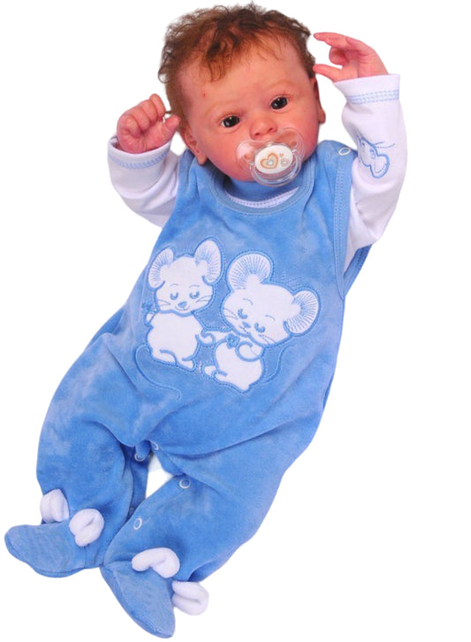 Strampler und Shirt Baby Anzug in Blau mit Mäuschen