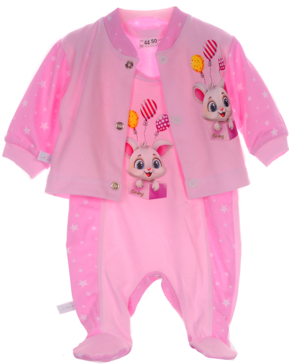 Strampler und Hemdchen Baby Anzug in Rosa mit Sternchen und Hasen